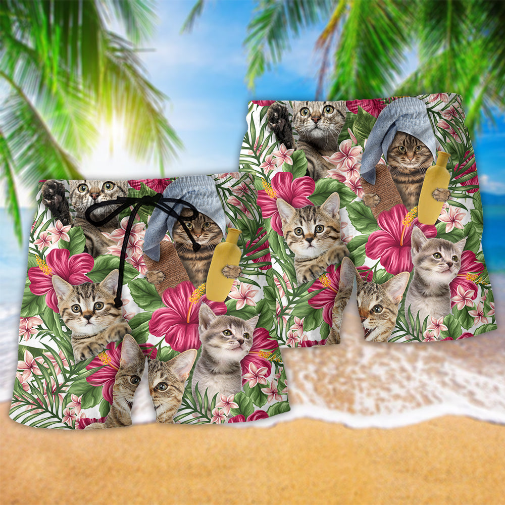Tabby Cat Tropical Floral - Beach Short - Owls Matrix LTD