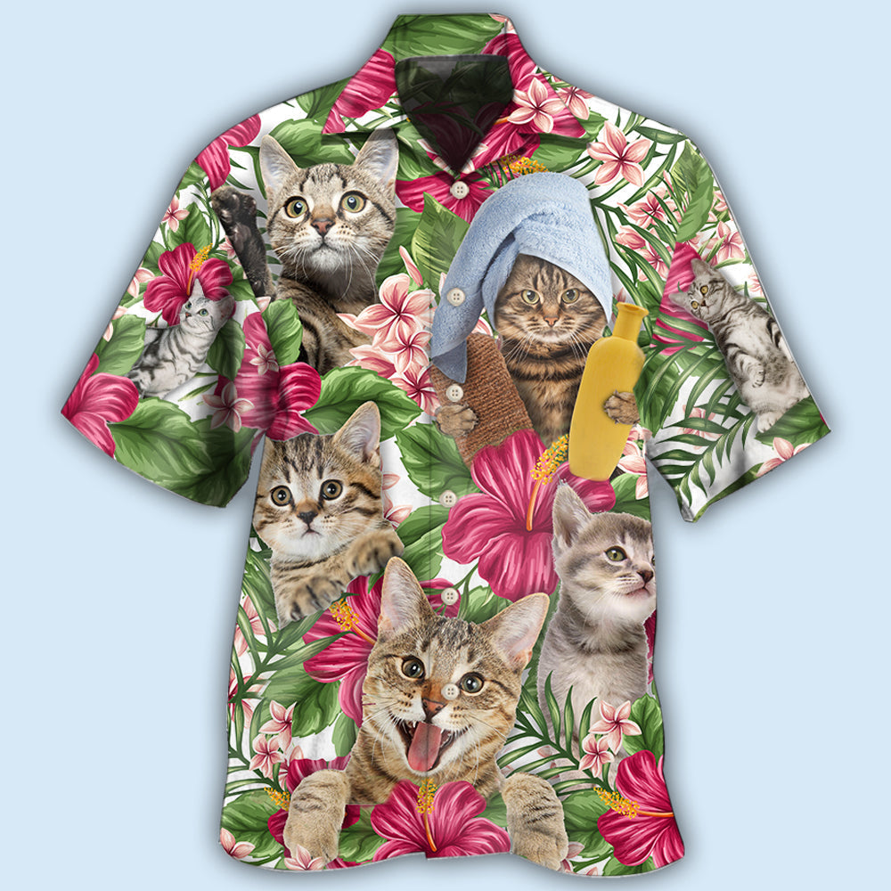 Cat Funny Tabby Cat Tropical Floral - Hawaiian Shirt - Owls Matrix LTD
