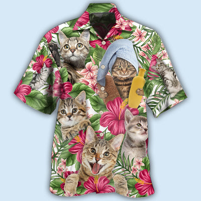Cat Funny Tabby Cat Tropical Floral - Hawaiian Shirt - Owls Matrix LTD