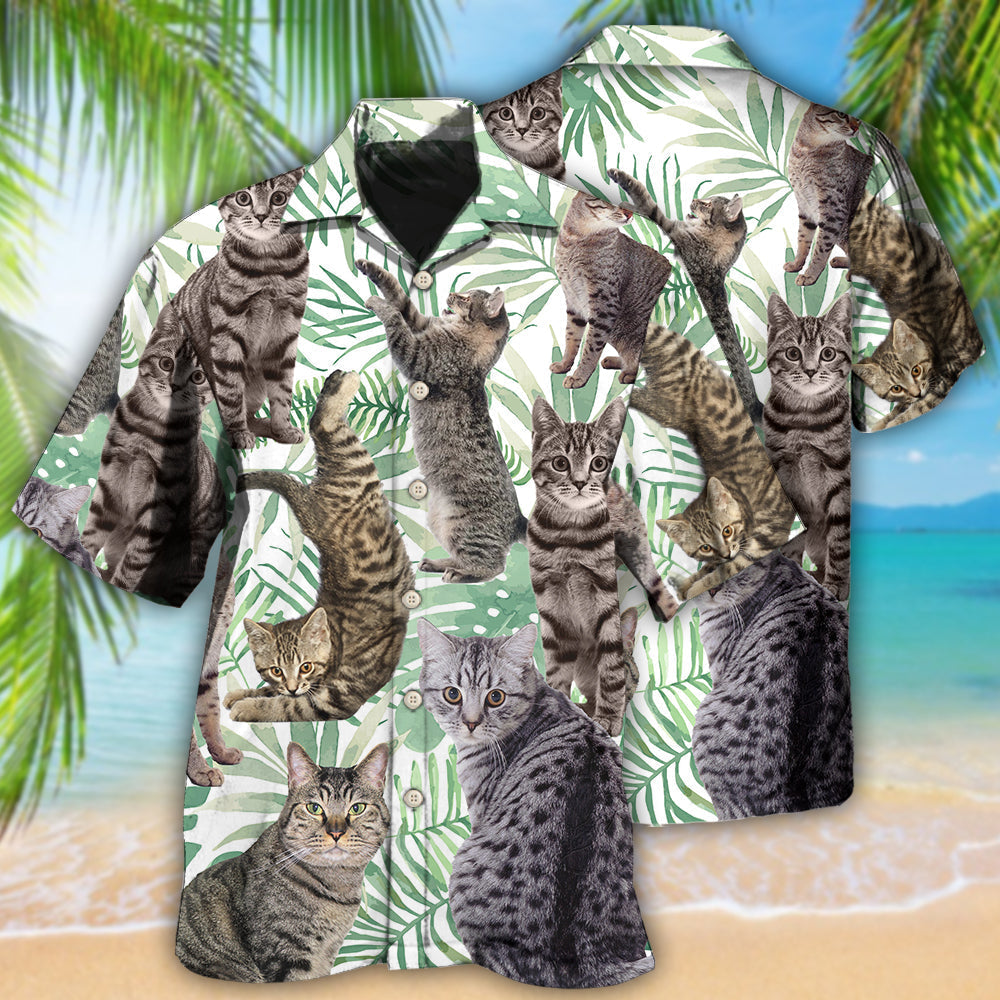 Cat Tropical Leaf Tabby Cat - Hawaiian Shirt - Owls Matrix LTD