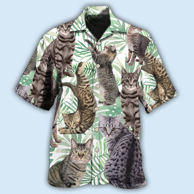 Cat Tropical Leaf Tabby Cat - Hawaiian Shirt - Owls Matrix LTD