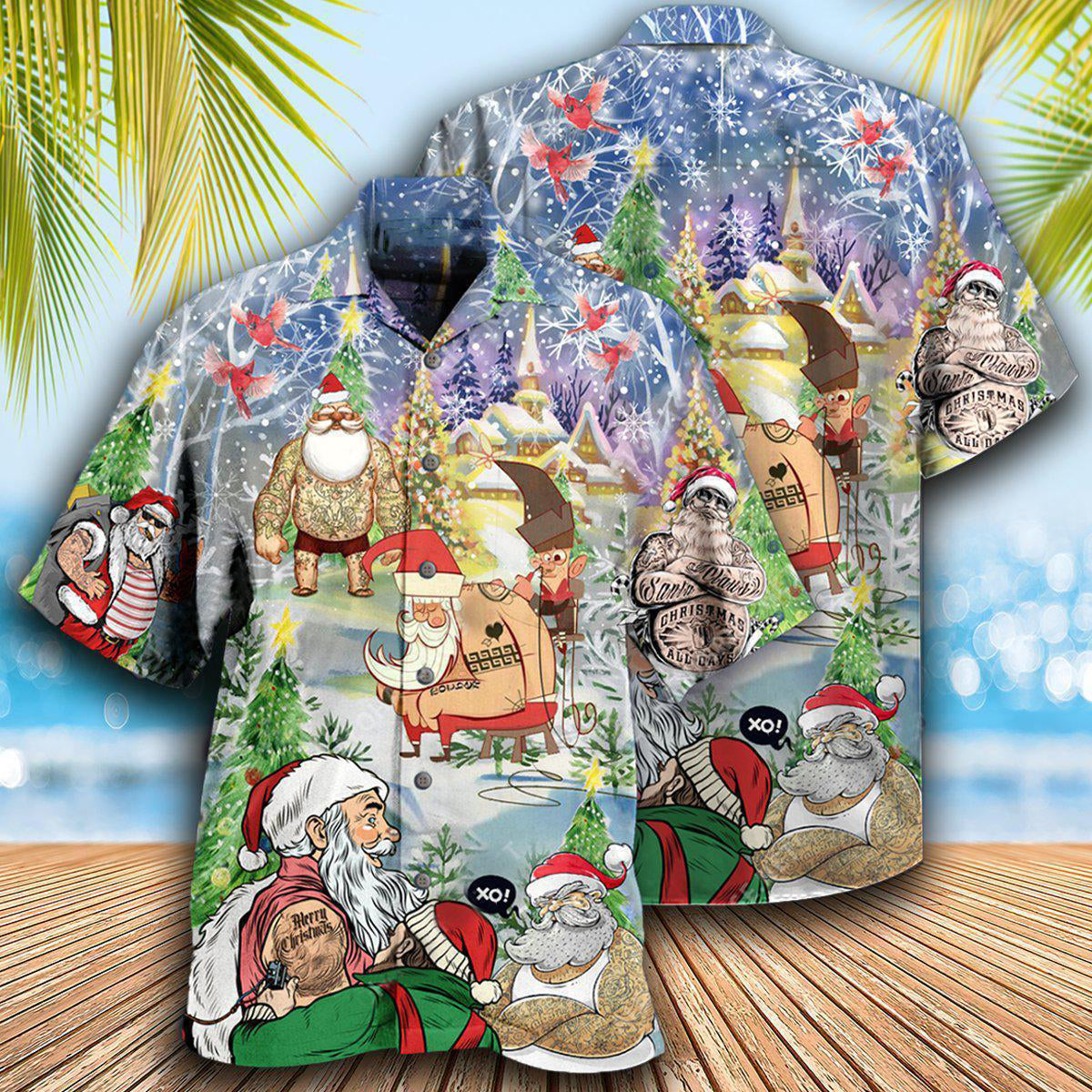 Tattoo Cool Santa Claus Christmas - Hawaiian Shirt - Owls Matrix LTD