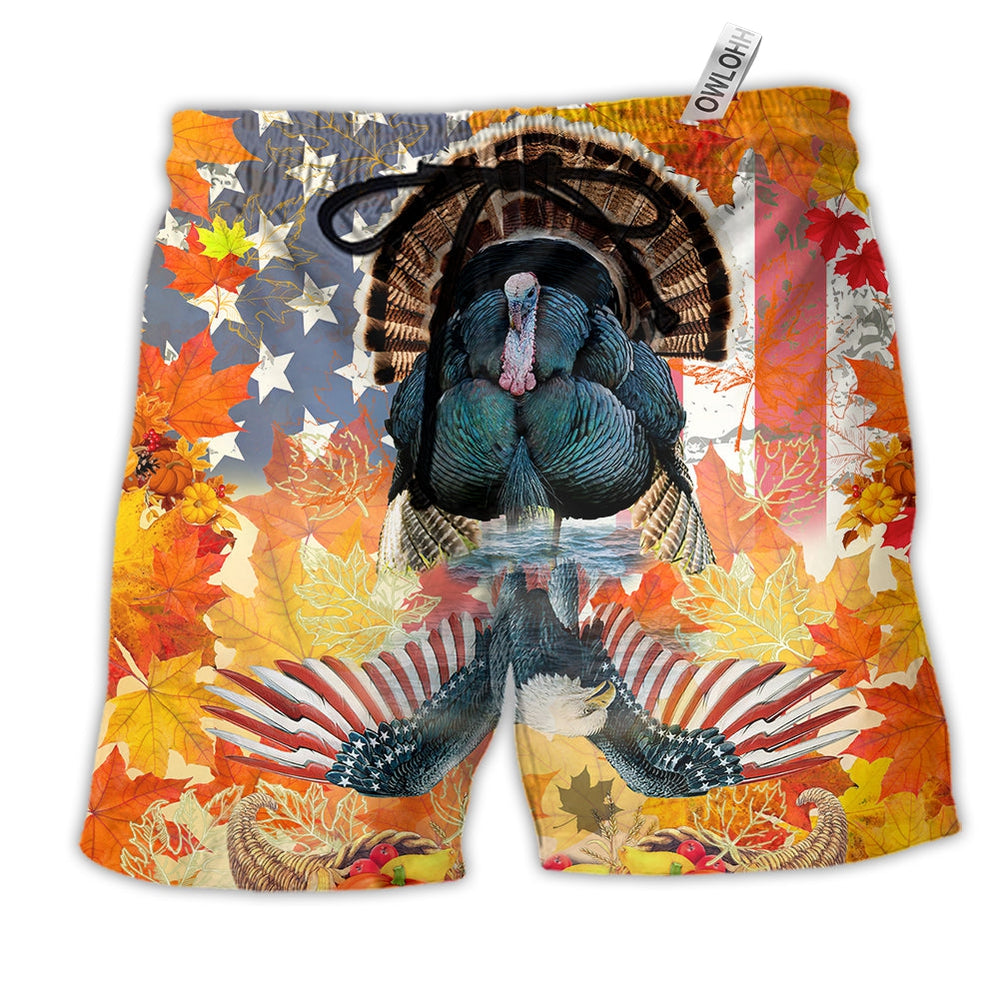 Beach Short / Adults / S Thanksgiving America Happy Turkey Autumn - Beach Short - Owls Matrix LTD