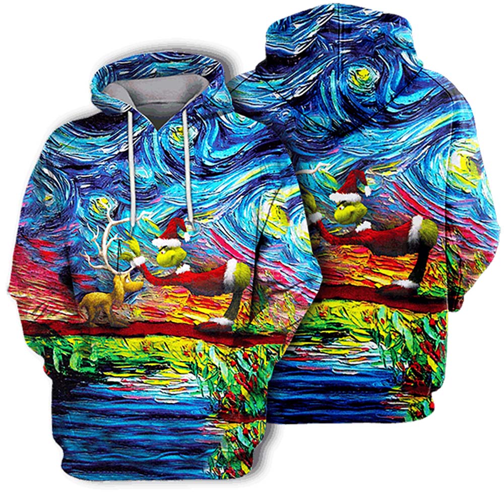 The Grinch And Dog Christmas Paintings Style Unisex 3d Hoodie - Hoodie - OwlsMatrix