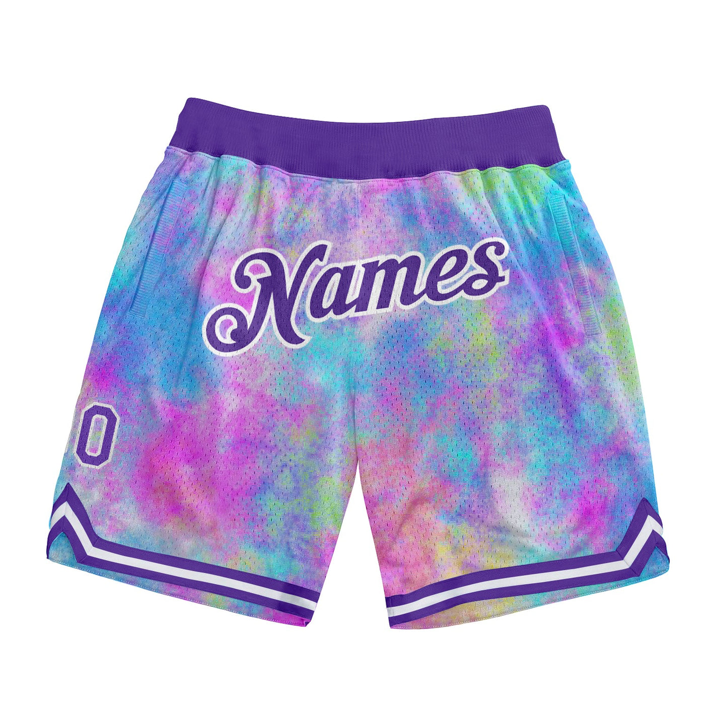 Custom Tie Dye Purple-White 3D Pattern Design Watercolor Gradient Authentic Basketball Shorts