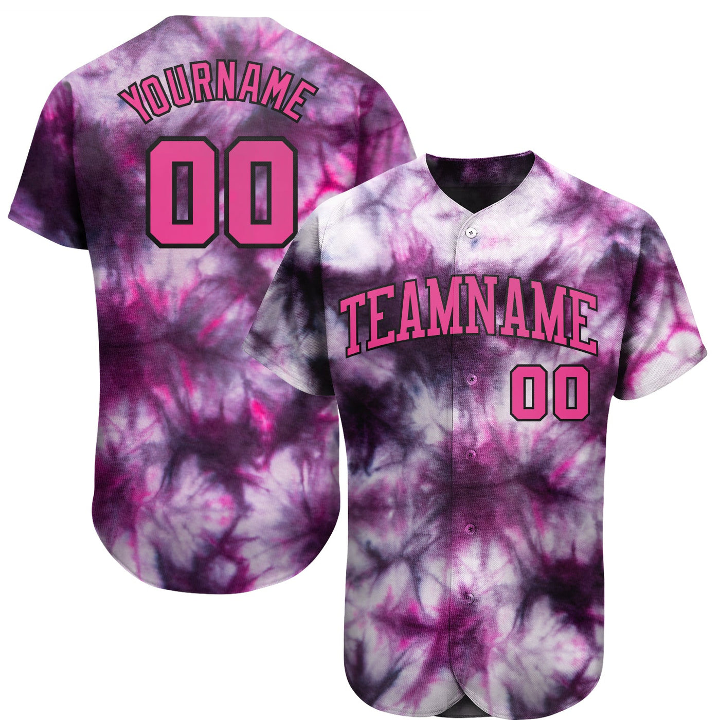 Custom Tie Dye Pink-Black 3D Authentic Baseball Jersey - Owls Matrix LTD