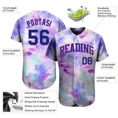 Custom Tie Dye Royal-Pink 3D Authentic Baseball Jersey - Owls Matrix LTD