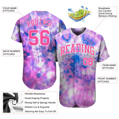 Custom Tie Dye Pink-White 3D Authentic Baseball Jersey - Owls Matrix LTD
