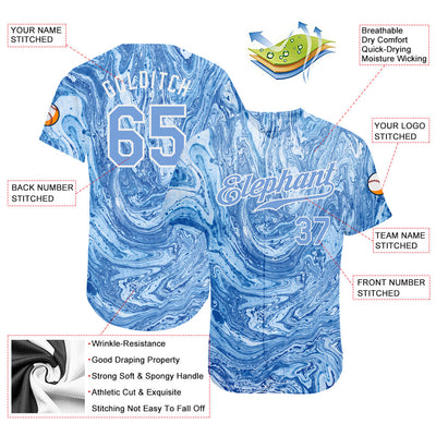 Custom Tie Dye Light Blue-White 3D Authentic Baseball Jersey - Owls Matrix LTD