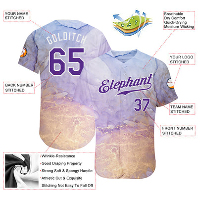 Custom Tie Dye Purple-White 3D Authentic Baseball Jersey - Owls Matrix LTD
