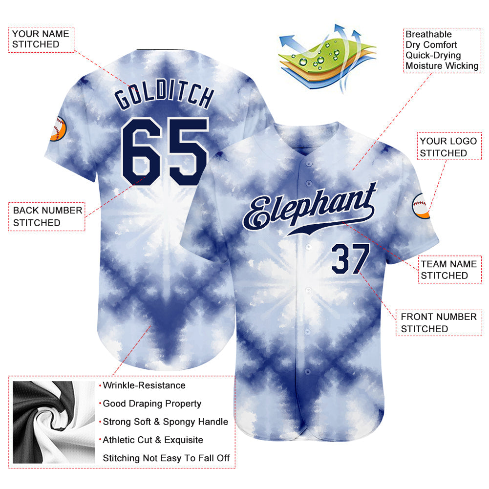 Custom Tie Dye Navy-White 3D Shibori Authentic Baseball Jersey - Owls Matrix LTD