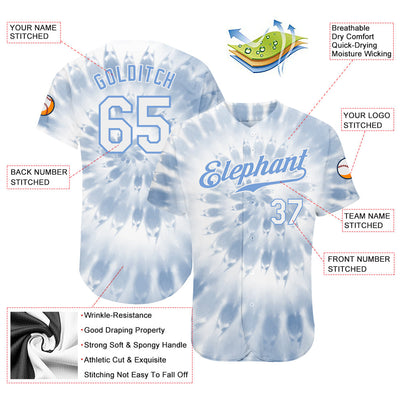 Custom Tie Dye White-Light Blue 3D Watercolor Authentic Baseball Jersey - Owls Matrix LTD