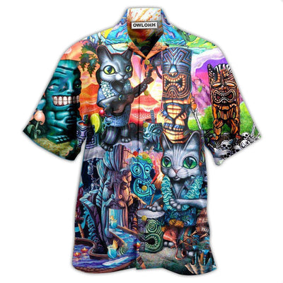 Hawaiian Shirt / Adults / S Tiki It's Time And Cat - Hawaiian Shirt - Owls Matrix LTD