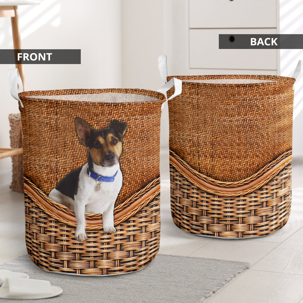 Toy Fox Terrier Dog Rattan Texture - Laundry Basket - Owls Matrix LTD