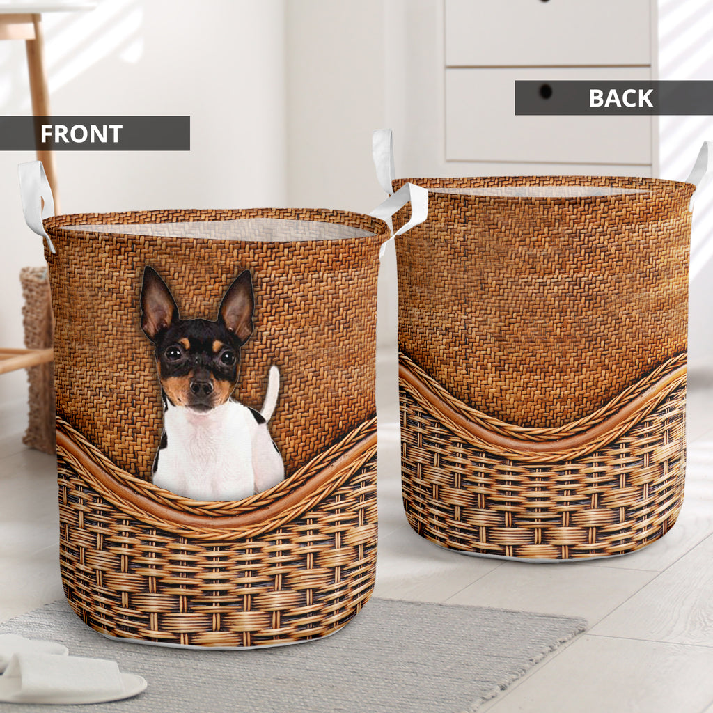 Toy Fox Terrier Dog Rattan Texture Style - Laundry Basket - Owls Matrix LTD