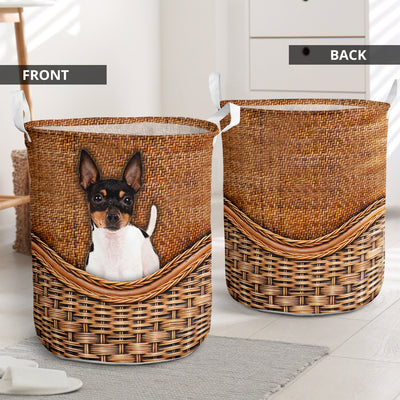 Toy Fox Terrier Dog Rattan Texture Style - Laundry Basket - Owls Matrix LTD