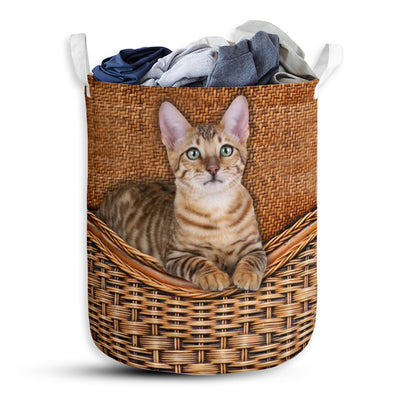 Toyger Cat Rattan Texture - Laundry Basket - Owls Matrix LTD