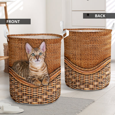 Toyger Cat Rattan Texture - Laundry Basket - Owls Matrix LTD