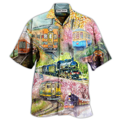 Hawaiian Shirt / Adults / S Train Love Flowers - Hawaiian Shirt - Owls Matrix LTD