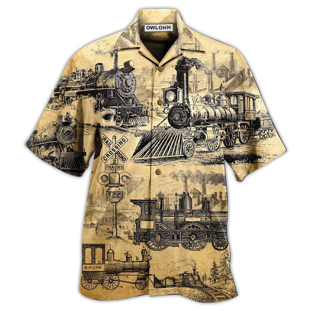 Hawaiian Shirt / Adults / S Train On The Railway Love Life - Hawaiian Shirt - Owls Matrix LTD
