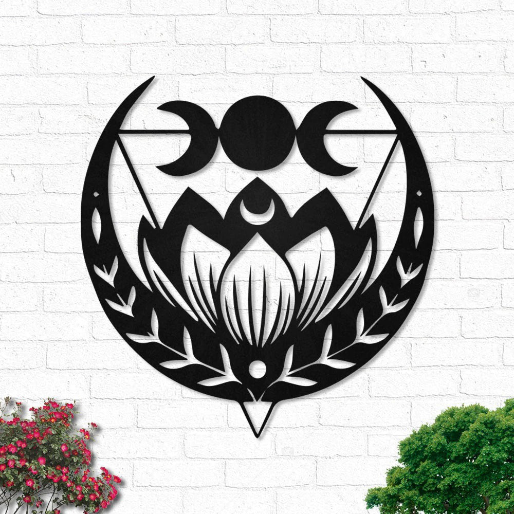 Triple Moon Lamp And Lotus Flower - Led Light Metal - Owls Matrix LTD