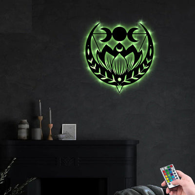 Triple Moon Lamp And Lotus Flower - Led Light Metal - Owls Matrix LTD