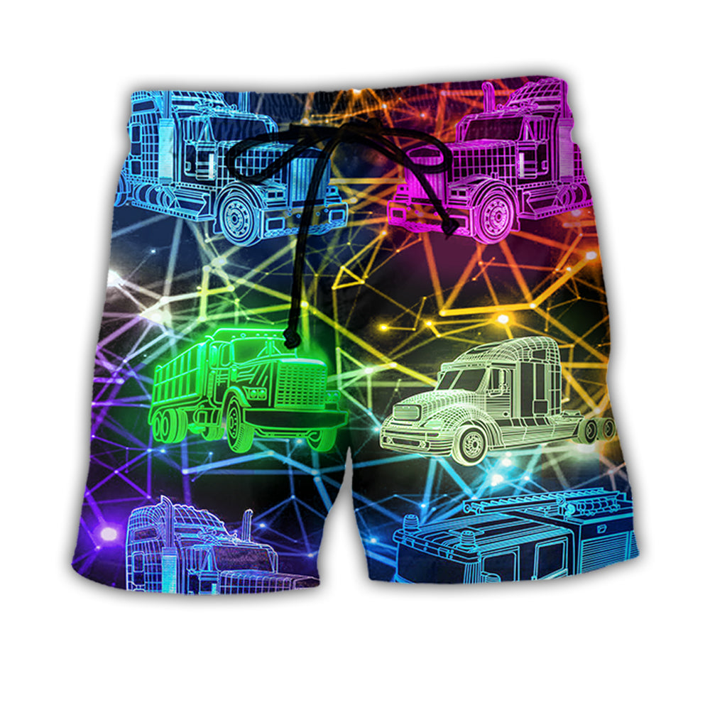 Beach Short / Adults / S Trucker Neon Colorful Style - Beach Short - Owls Matrix LTD