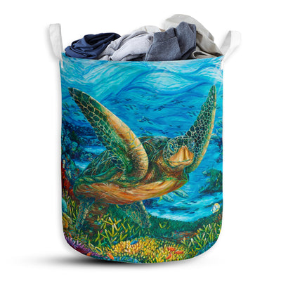 Turtle In Sea Color - Laundry Basket - Owls Matrix LTD