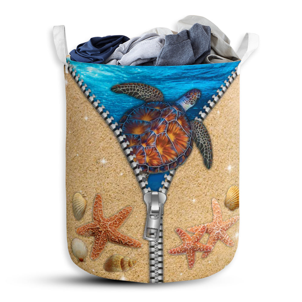 S: 17.72”x13.78” (45x35 cm) Turtle Zipper Starfish Blue - Laundry Basket - Owls Matrix LTD