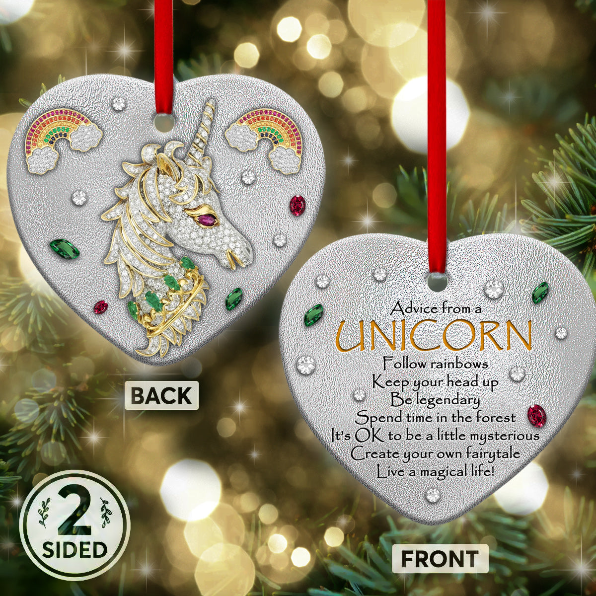 Unicorn Advice From A Unicorn - Heart Ornament - Owls Matrix LTD