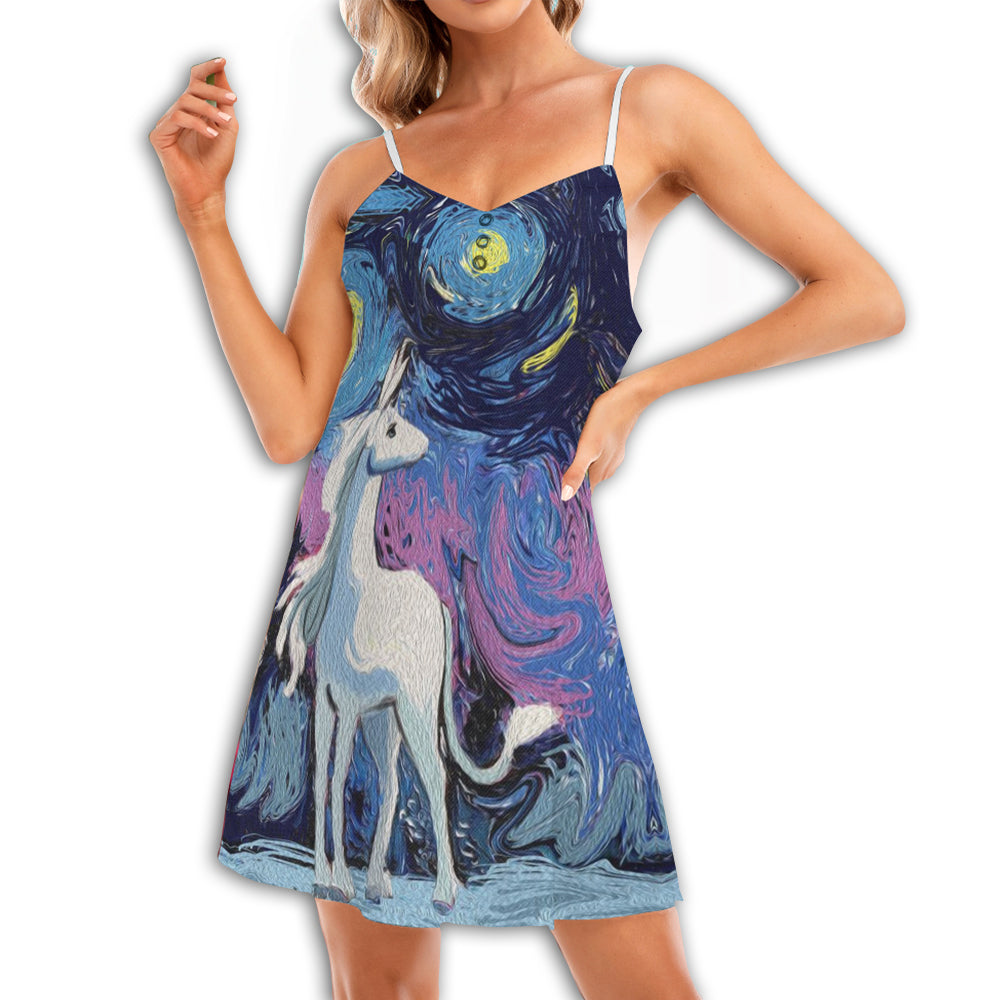 Unicorn Love Night Sky - Summer Dress - Owls Matrix LTD