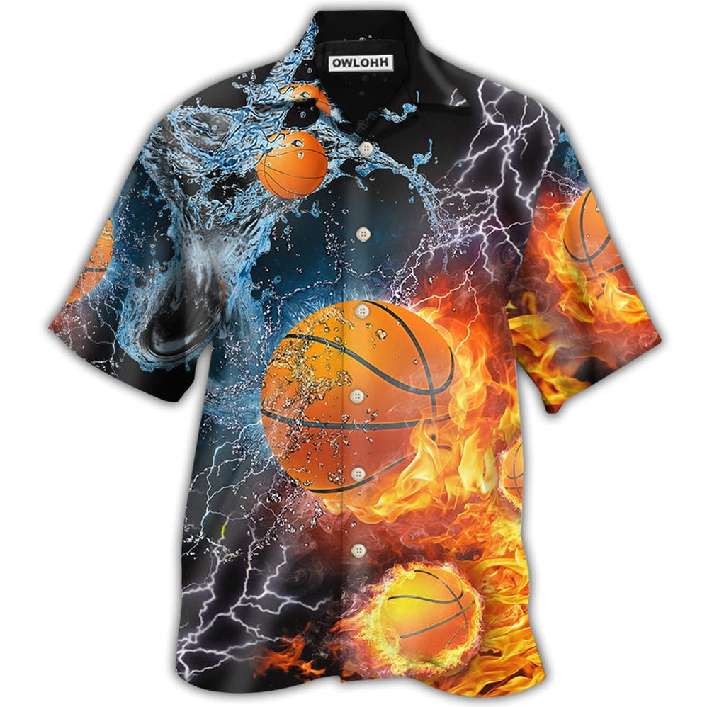 Hawaiian Shirt / Adults / S Basketball Fire And Water - Hawaiian Shirt - Owls Matrix LTD