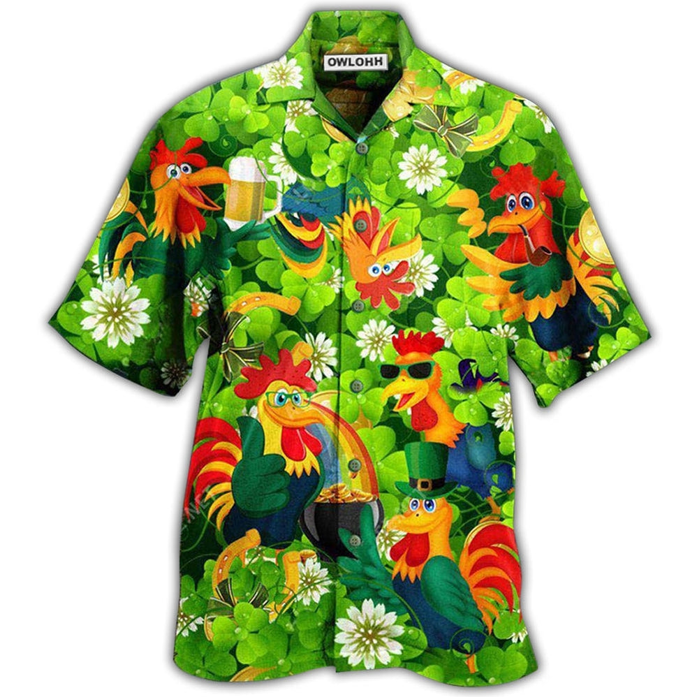Hawaiian Shirt / Adults / S Chicken Roosters Bring Luck Shamrock - Hawaiian Shirt - Owls Matrix LTD