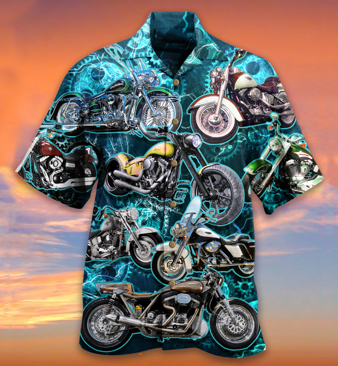 Motorcycle Love Life Blue Style - Hawaiian Shirt - Owls Matrix LTD