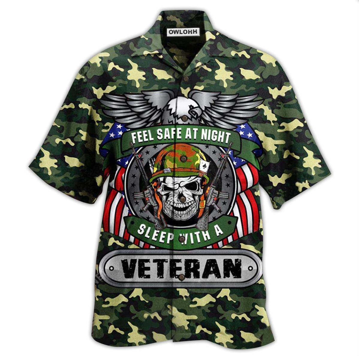 Hawaiian Shirt / Adults / S Veteran Feel Safe At Night Sleep With A Veteran - Hawaiian Shirt - Owls Matrix LTD