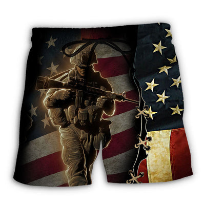 Beach Short / Adults / S Veteran US Flag America - Beach Short - Owls Matrix LTD
