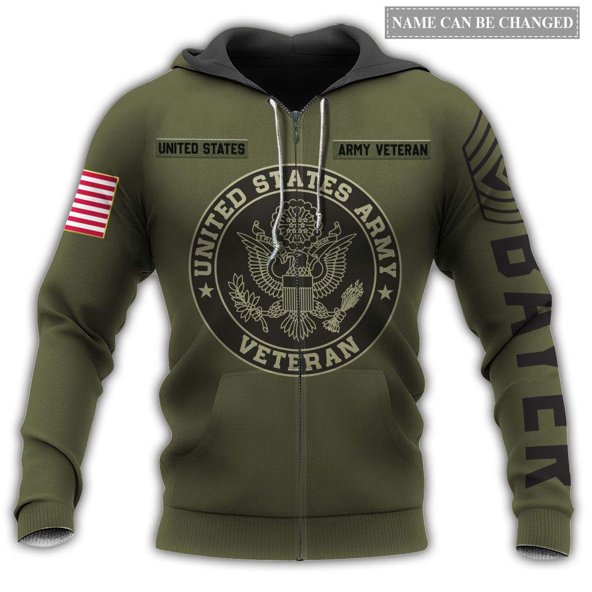 Zip Hoodie / S Veteran US Army Style Personalized - Hoodie - Owls Matrix LTD