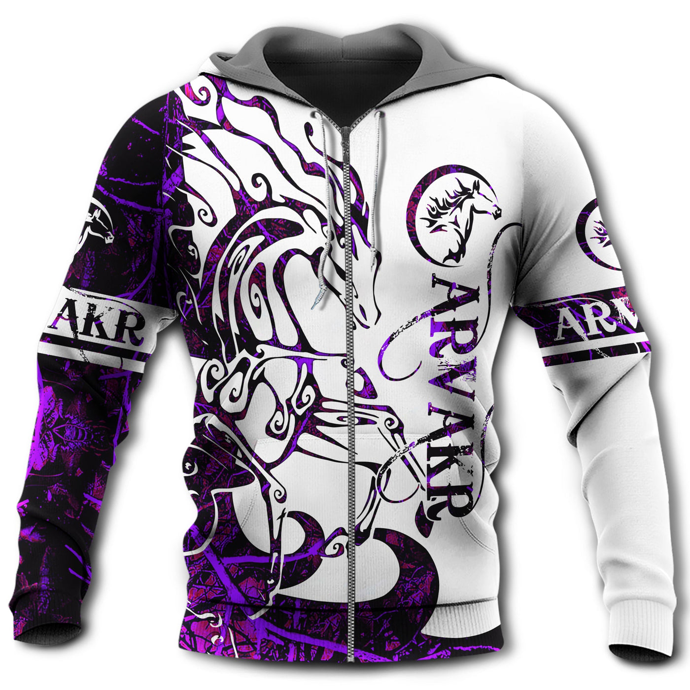 Zip Hoodie / S Viking Arvakr Legend Purple And White - Hoodie - Owls Matrix LTD