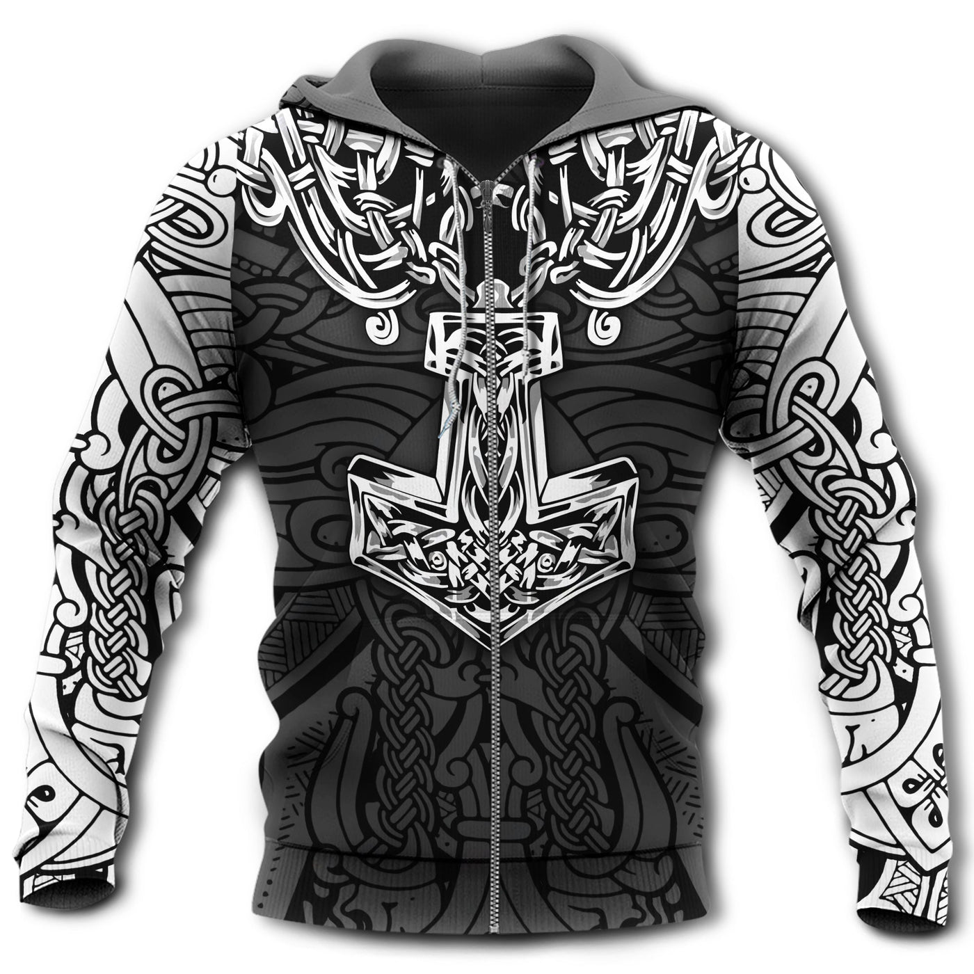 Zip Hoodie / S Viking Blood Black And White Style - Hoodie - Owls Matrix LTD