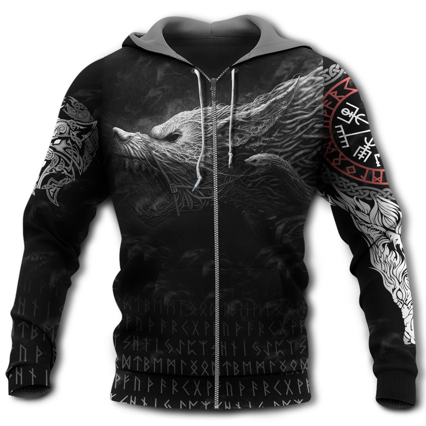 Zip Hoodie / S Viking Blood Wolf In Grey and Black - Hoodie - Owls Matrix LTD