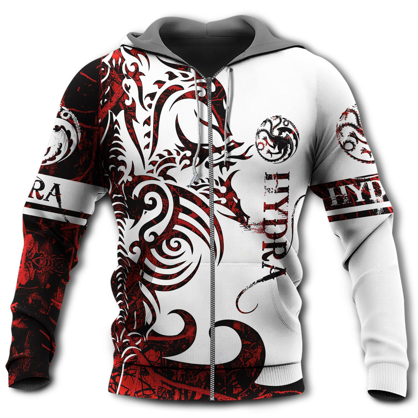 Zip Hoodie / S Viking Hydra Legend Red And White - Hoodie - Owls Matrix LTD