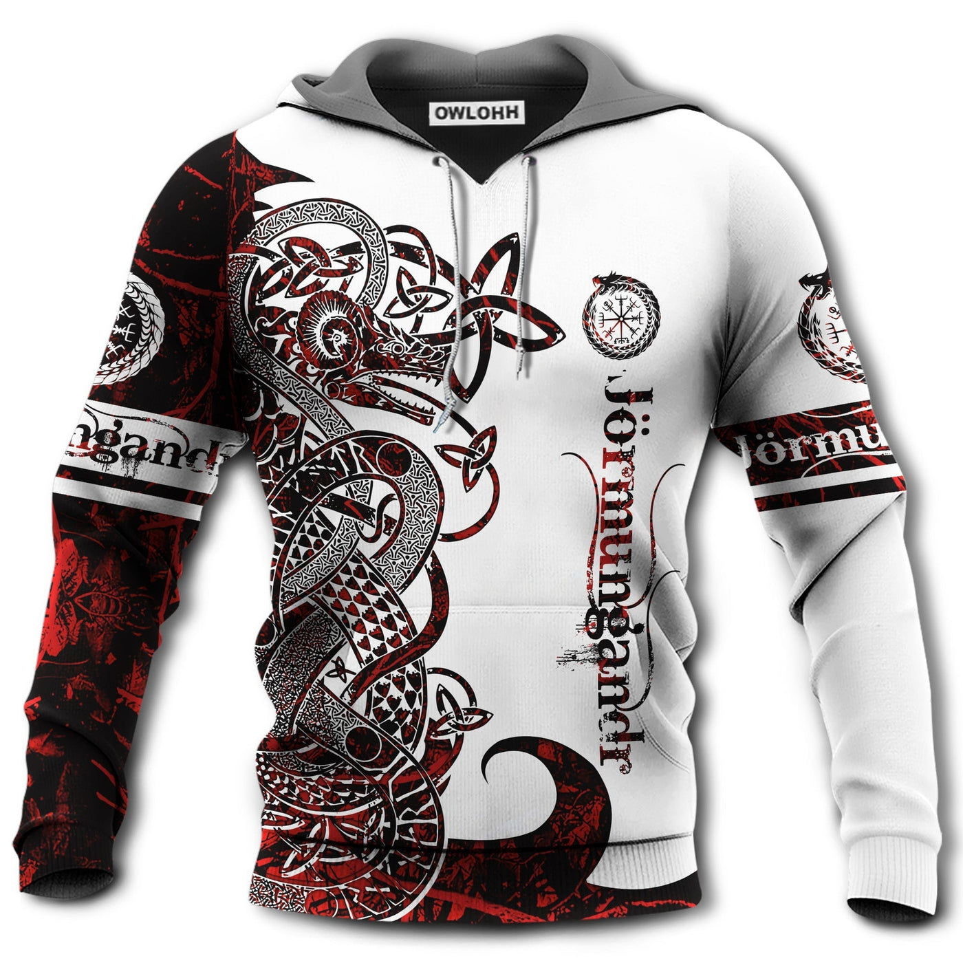 Unisex Hoodie / S Viking Jormungandr Legend Red And White Style - Hoodie - Owls Matrix LTD
