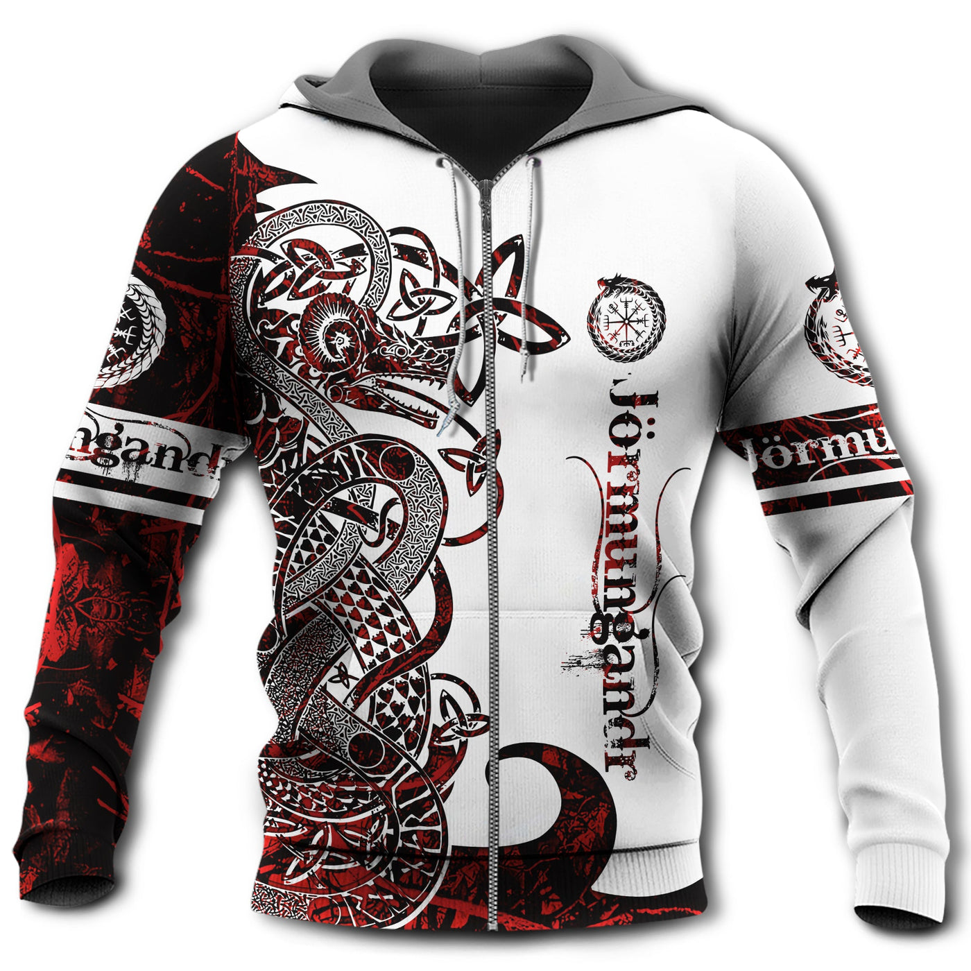 Zip Hoodie / S Viking Jormungandr Legend Red And White Style - Hoodie - Owls Matrix LTD