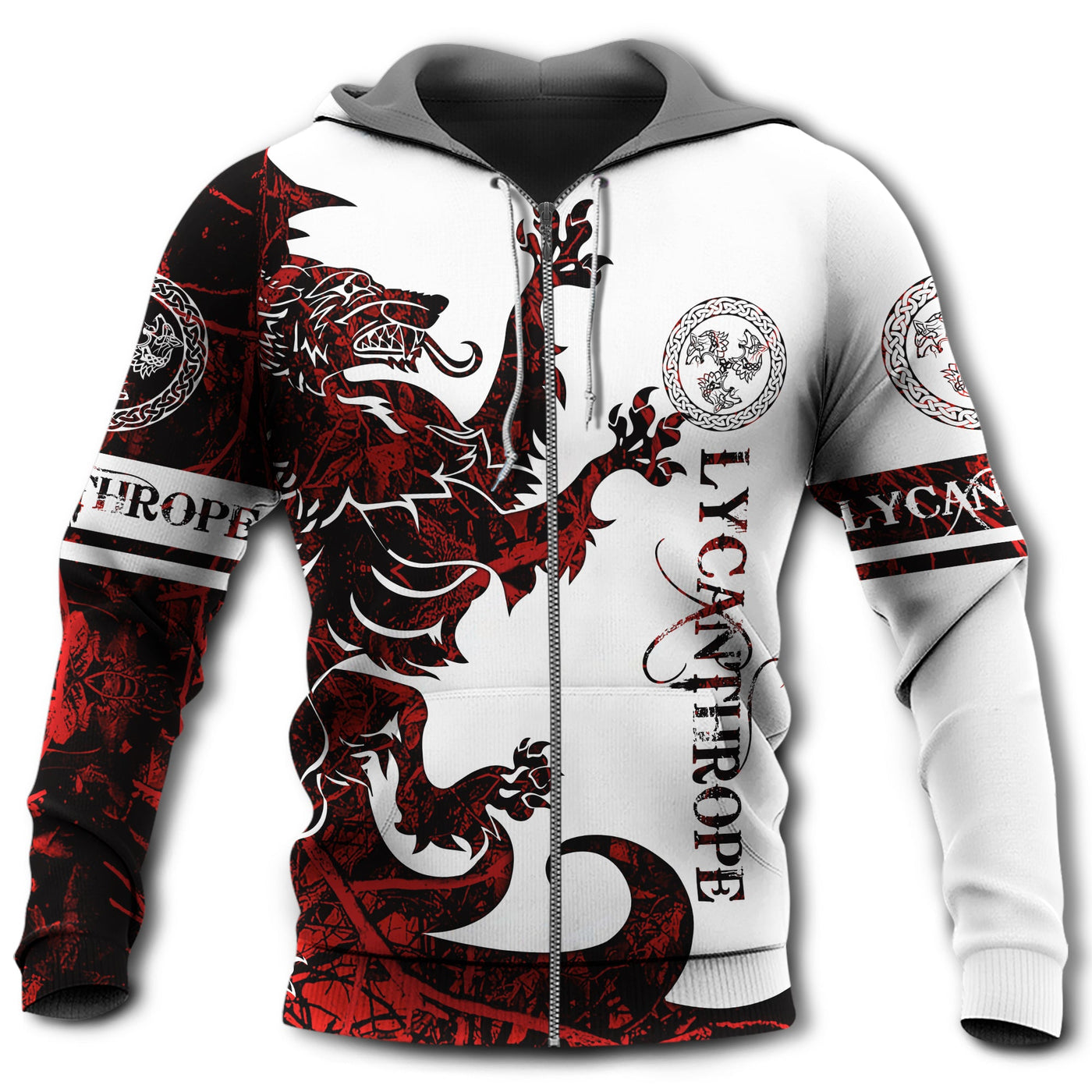 Zip Hoodie / S Viking Lycanthrope Legend Red And White - Hoodie - Owls Matrix LTD