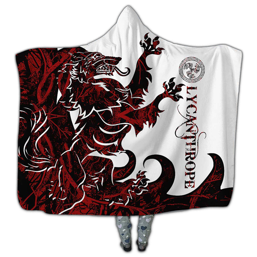MICROFLEECE / S (50X60 Inch) Viking Lycanthrope Legend Red And White Cool Style - Hoodie Blanket - Owls Matrix LTD