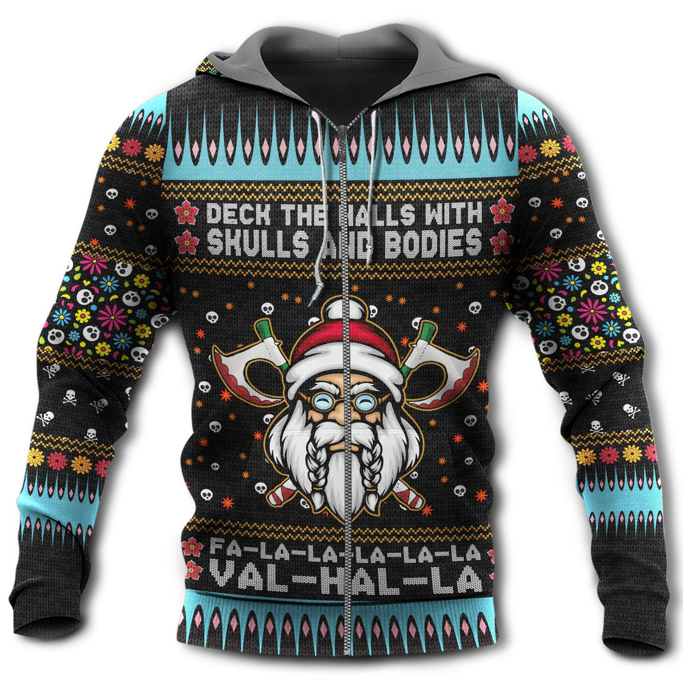 Zip Hoodie / S Viking Merry Xmas Valhalla With So Much Colors - Hoodie - Owls Matrix LTD