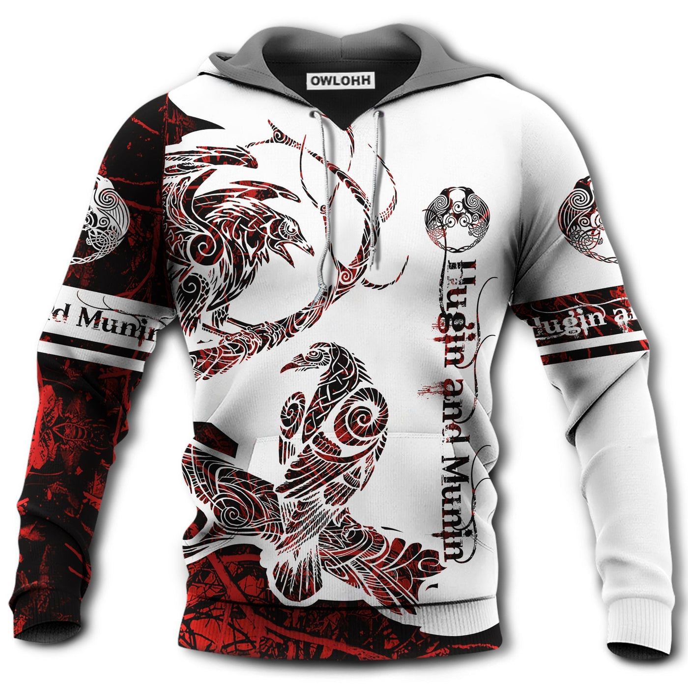 Unisex Hoodie / S Viking Raven Legend Red And White Style With Classic - Hoodie - Owls Matrix LTD