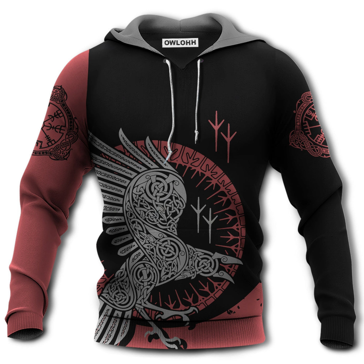 Unisex Hoodie / S Viking Raven With Black And Red - Hoodie - Owls Matrix LTD