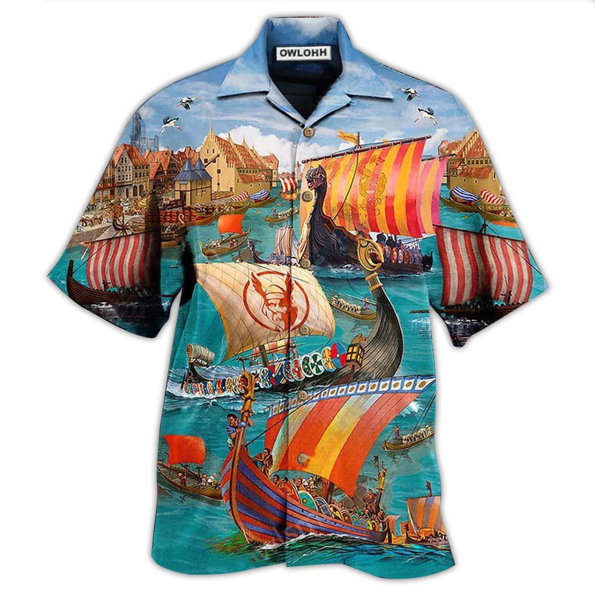 Hawaiian Shirt / Adults / S Sailing Viking Let War - Hawaiian Shirt - Owls Matrix LTD