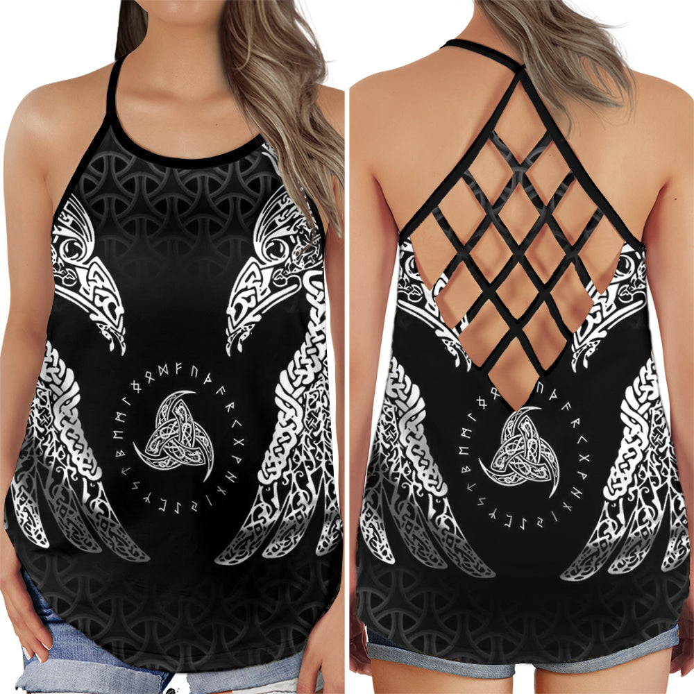 S Viking Stronger With Classic Black And White - Cross Open Back Tank Top - Owls Matrix LTD